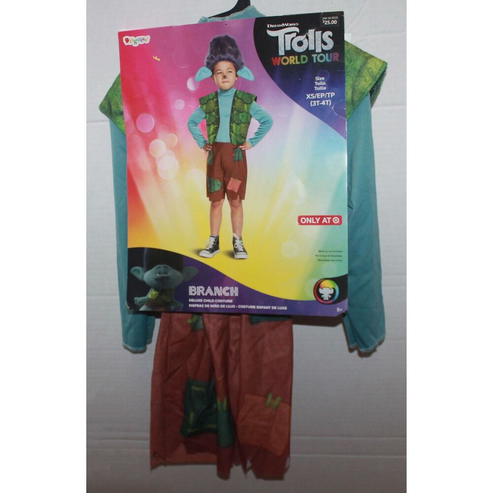 Dreamworks Deluxe Trolls World Tour Branch Child Costume Size XS-(3T-4T)